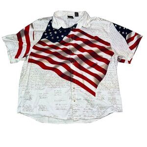Cotton Traders Sport Shirt Mens XXL White Constitution American Flag Button Up
